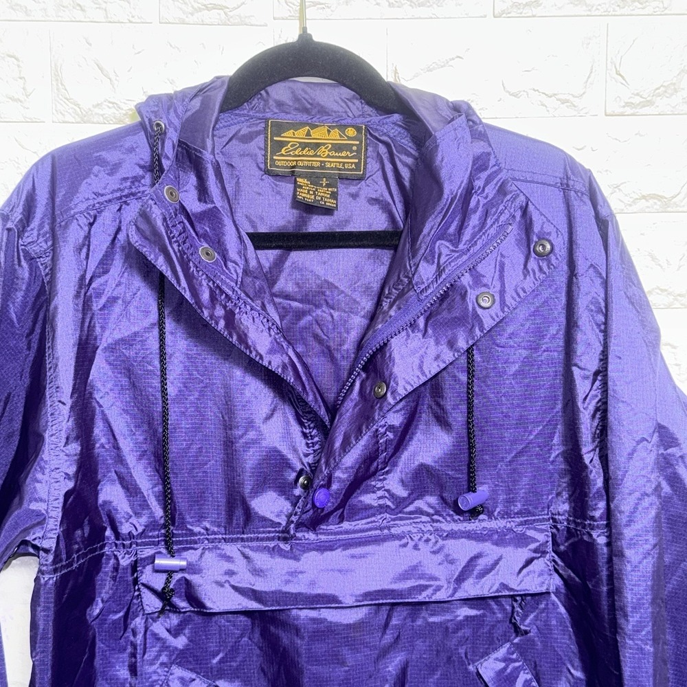 Vintage Eddie Bauer Purple Packable Sac Anorak Windbreaker Jacket Hooded XL - Picture 3 of 7